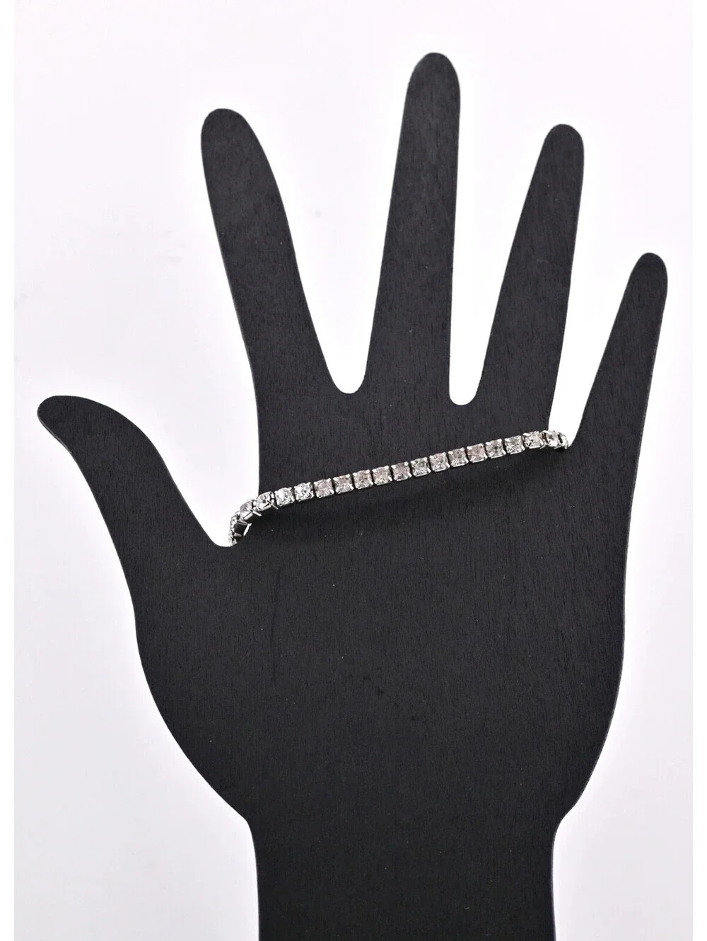 White Gold Tone Zircon Beaded Bracelet Women Blue Stone Vintage Polished Jewelry